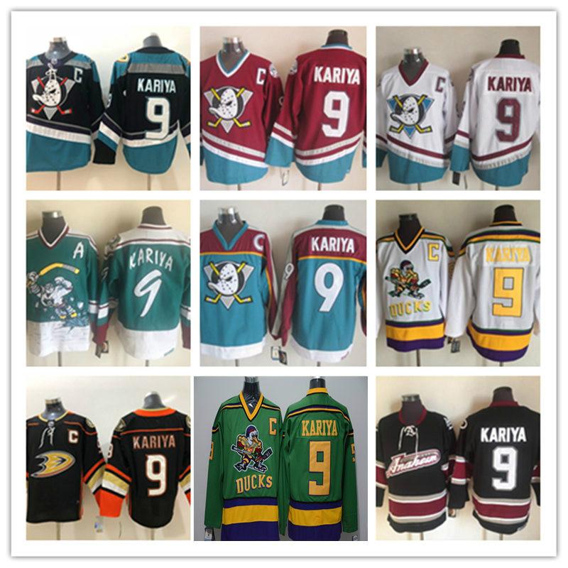 hockey Mens Anaheim Ducks Paul Kariya Jersey Stitched Navy Orange Black White Movie Hockey #9 Paul Kariya Mighty Ducks Jerseys S-3XL