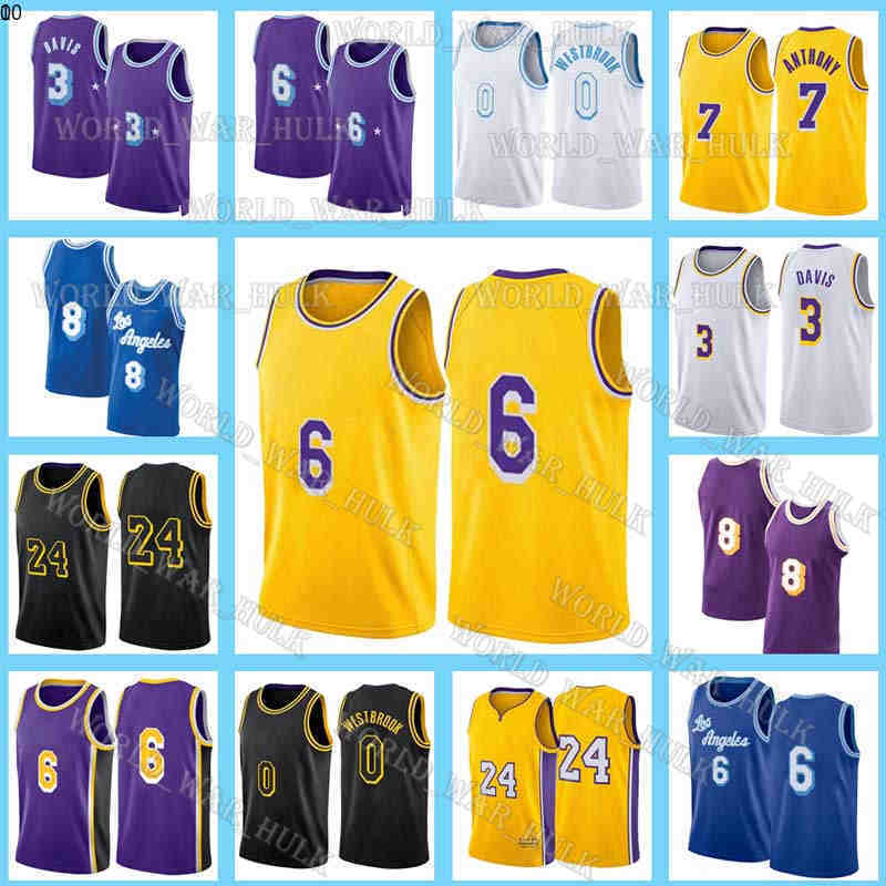 6 Russell Westbrook Basketball Jersey Los Angeles''Lakers''Kobe''Bryant''Carmelo Anthony LeBron James Jam Tu