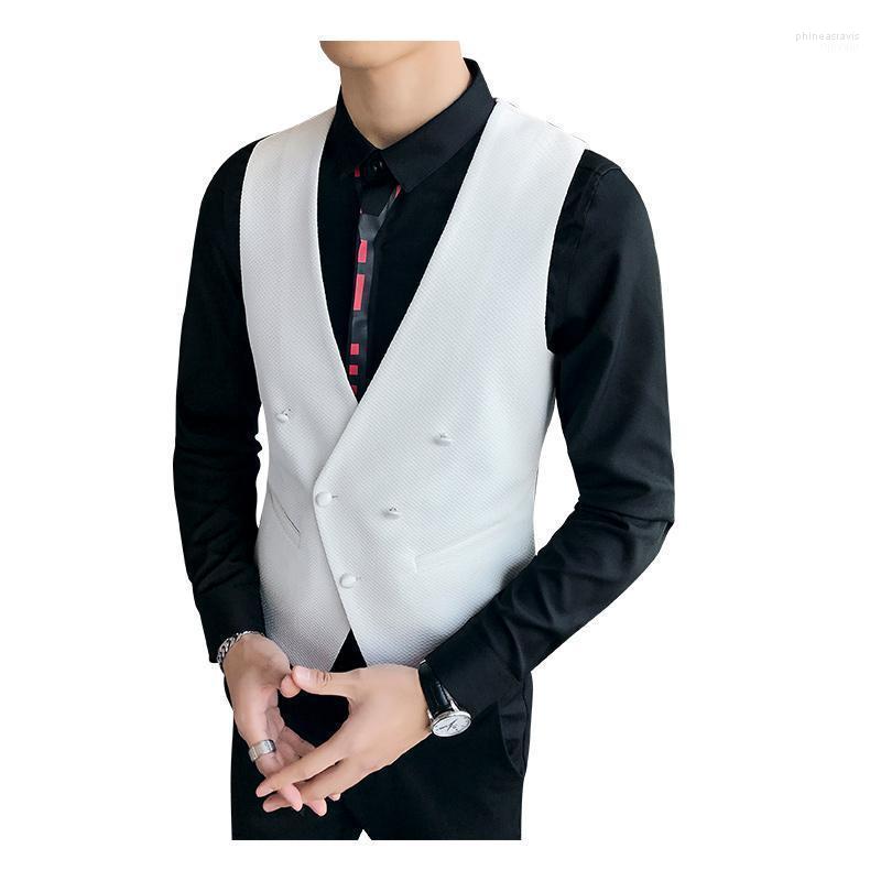

Men's Vests White Double-breasted Men Suit Vest Black Red Business Casual Large Size 5xl Nightclub Man Waistcoat Phin22