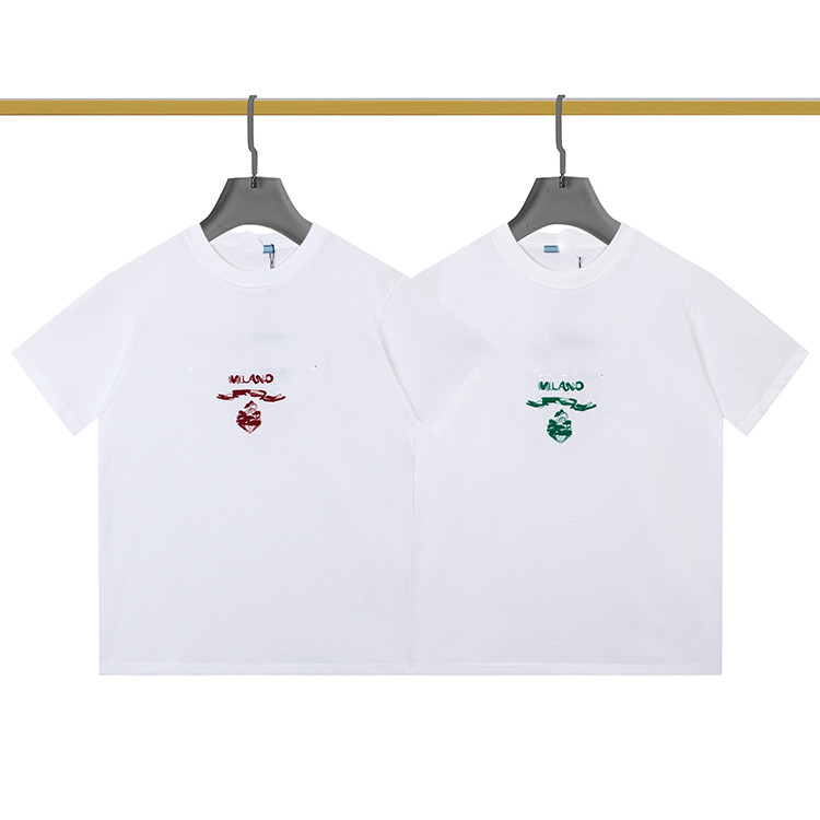 

Embroidered loose fit slim short sleeve T-shirt Tees, White