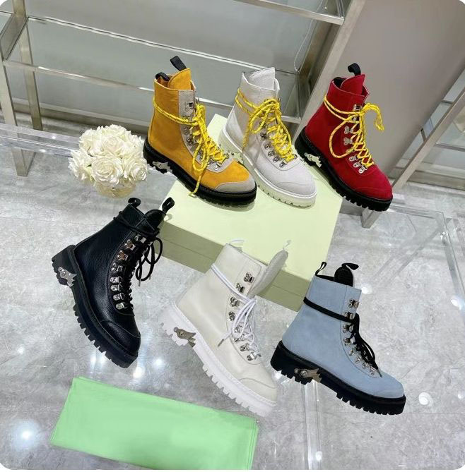 

Top thick bottomed women's designer boots fashion suede lace up metal buckle ankle boots luxury catwalk motorcycle Martin shoes size 35-40, Red