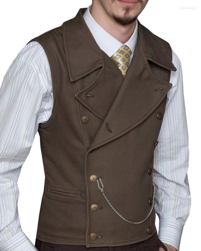 

Men's Vests Vest Brown Lapel Collar Double Breasted Waistcoat 19 Colors Casual Formal Business Slim Fit For Wedding Groomman 2022 Phin22, Purple