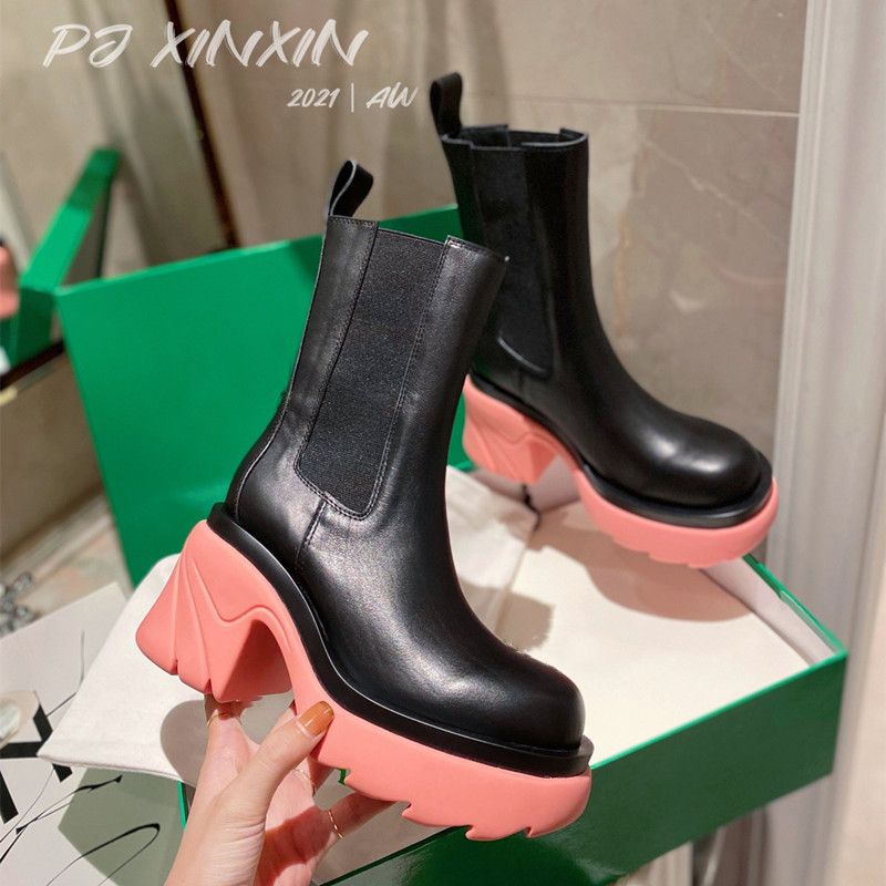 

Green Luxury Chelsea White Boots Women Platform Ladies Chunky Winter Shoes Thick Heel Short Aukle Boots, As pic