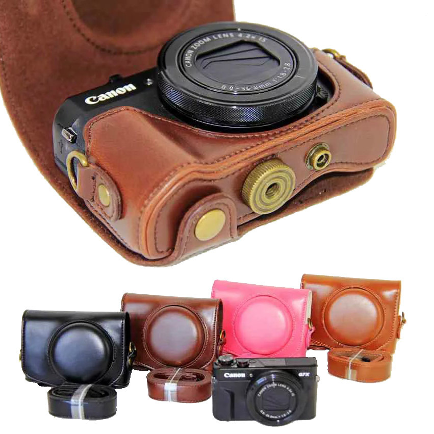 

Camera bag accessories Pu Leather Case For Canon Powers G7X Mark 2 II III 3 2 II Digital Bag Cover strap 230206