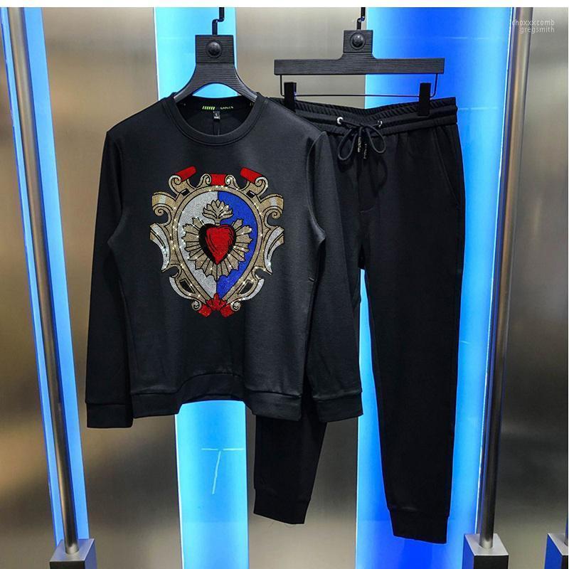 

Men's Tracksuits 2022 Winter Diamond High-End Fabric Tracksuit Casual Sweatshirt Oversized Hoodie Pants, As shown asian size