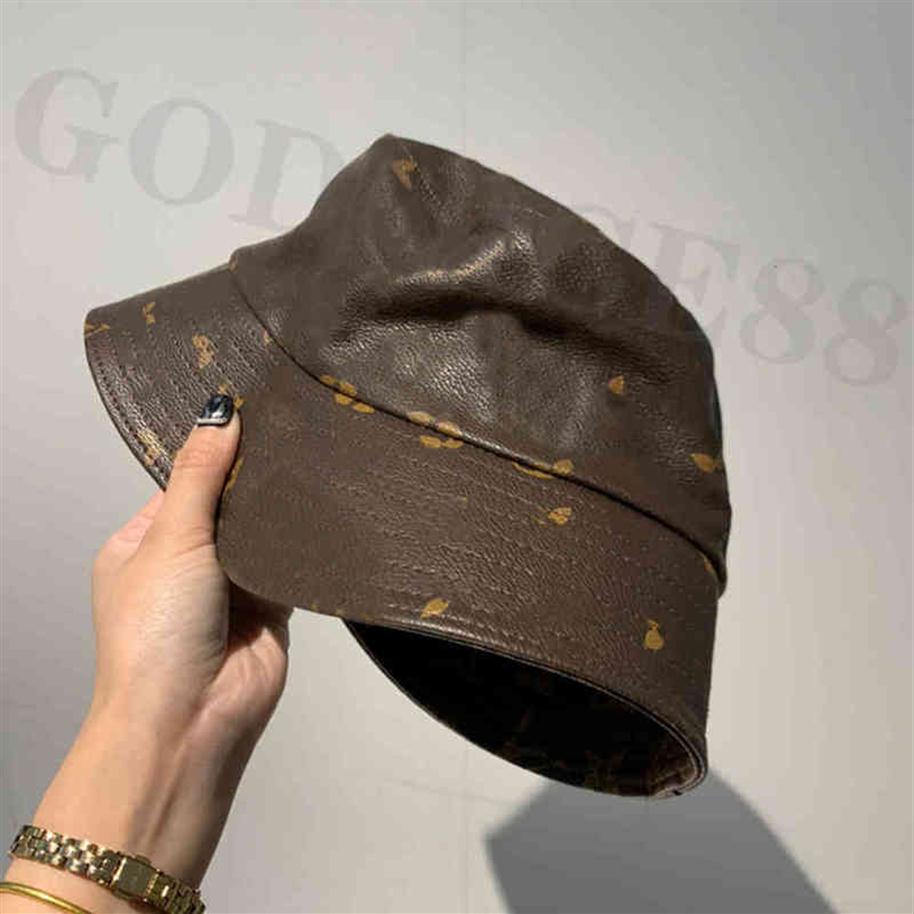 L Brown Bucket Hat Fashion Digner Fisher Leather Buckets Hats Baseball Caps For Men Wo Beanie Casquett Patchwork High Quality Sunh304g