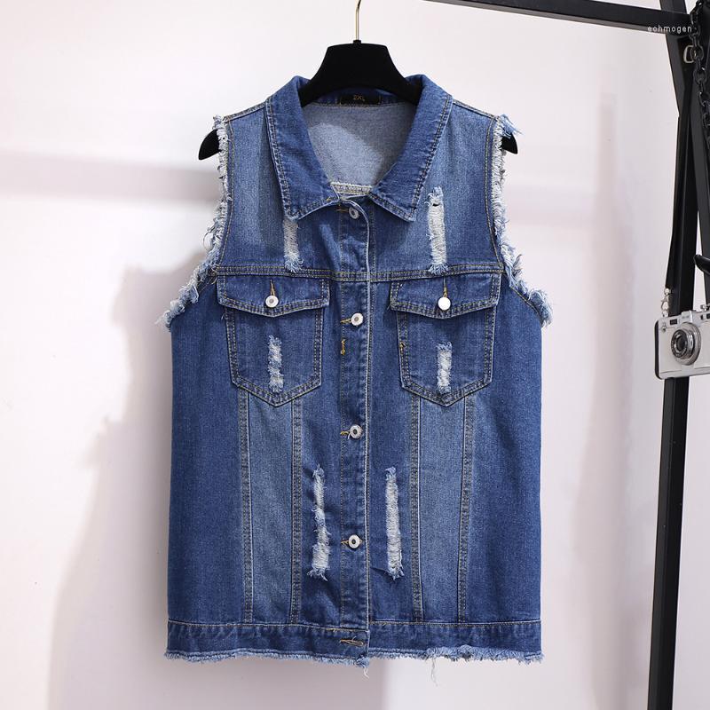 

Women's Plus Size Outerwear & Coats Large Women Denim Vest Sleeveless Clothing Woman Clothes Loose Wear Holes Female Coat Jacket Echm22, A0394-sky blue