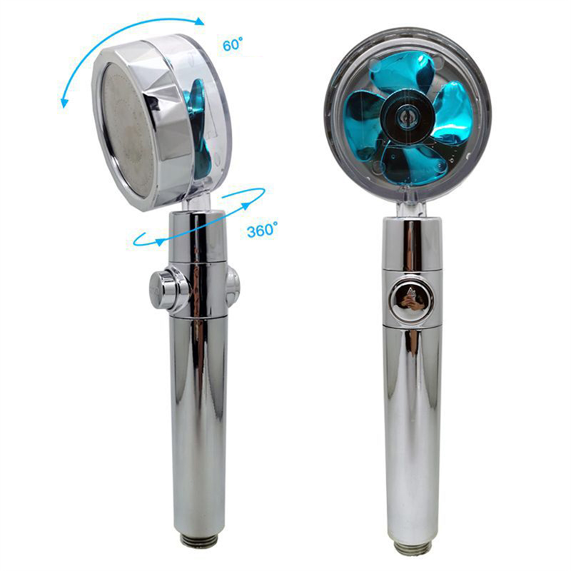 

2022 Shower Head Water Saving Flow 360 Degree Rotation With Small Fan Abs Rain High Pressure Nozzle Bathroom Accessories