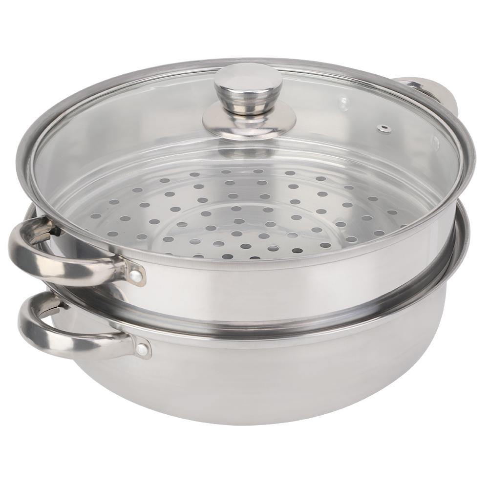 

2-Layer Steamer Pot Cooker Double Boiler Soup Steaming Pot Stainless Steel Cookware 27cm/11in