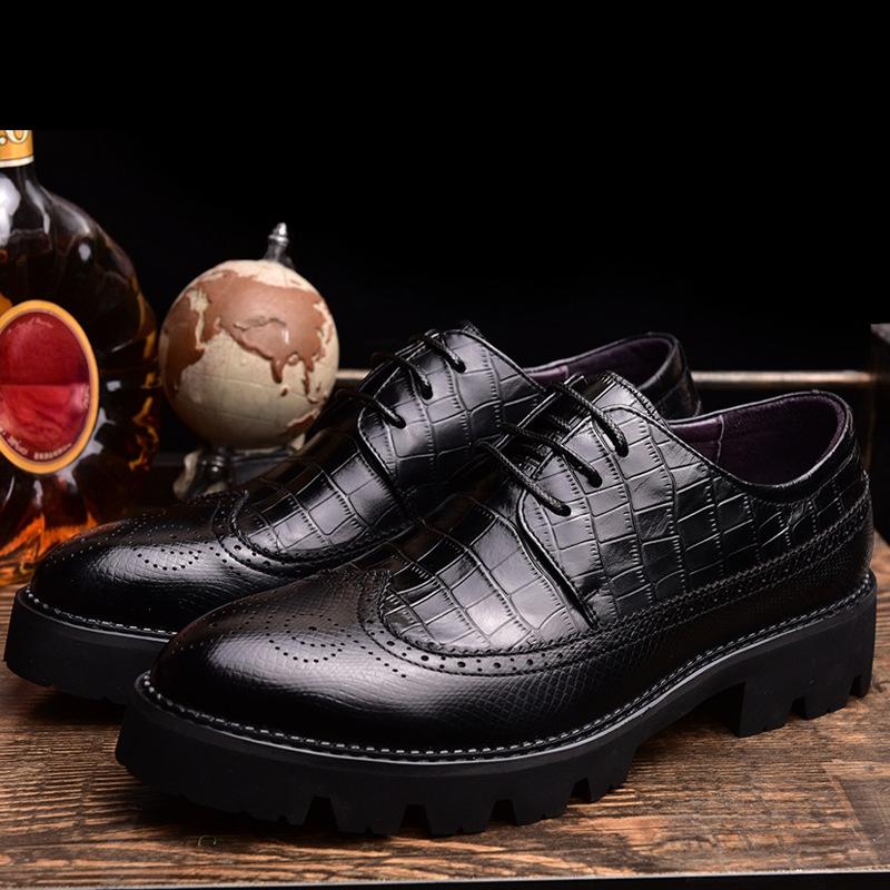 

Dress Shoes British Style Men Brogue Cowhide Genuineleather Business Formal Thick Bottom Heightened Casual Lace Up FootwearDress, Black