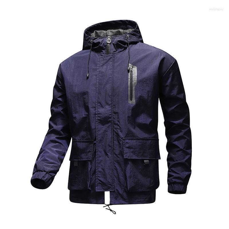

Men's Trench Coats Spring Jackets Men Windbreaker Autumn Loose Casual Hoodies Fashion Long Sleeves Outwear Clothing Sports Windproof Coat Ma, Black