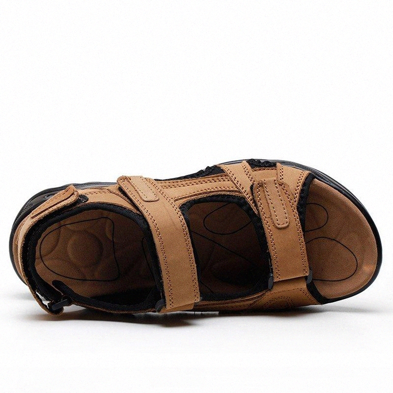 

Fashion Men Sandal Genuine Leather Summer Beach Shoes Men Slippers Causal Shoe Plus 33Jl#, 15 vermilion red slide