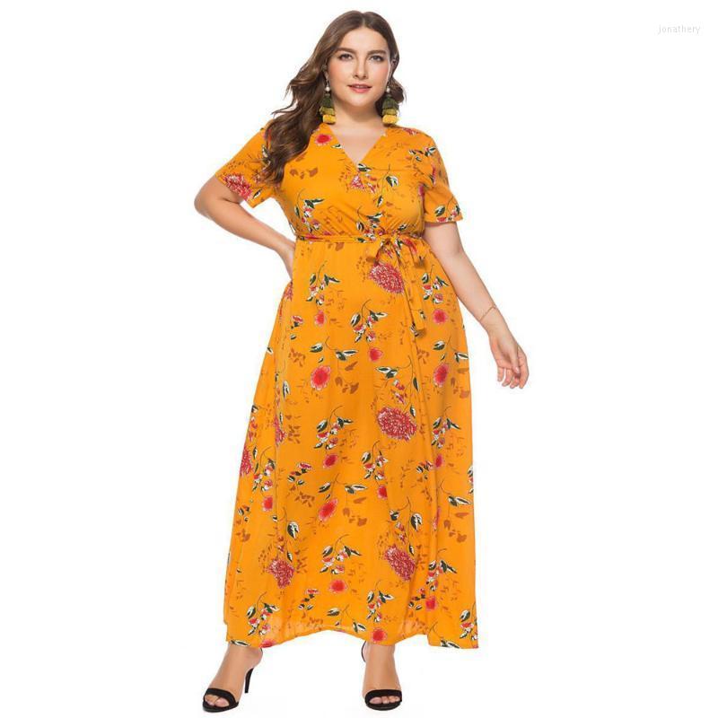 

Plus Size Dresses Women Floral Print Long Dress Summer Short Sleeve Bohemia Abaya Islamic Muslim Arabic Maxi Robe Gown V-neck Casual Jona22, 02 navy