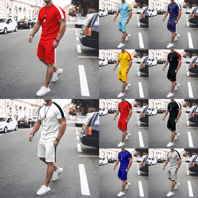 

Men's Tracksuit 2 Piece Set Summer Solid Sport Hawaiian Suit Short Sleeve T Shirt & Shorts Casual Fashion Man Clothing