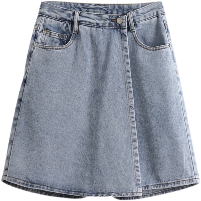 

High Waist Denim Shorts Skirts Women Zipper Fly Summer Fashion Light Blue Loose A-line Casual Culotte 220419