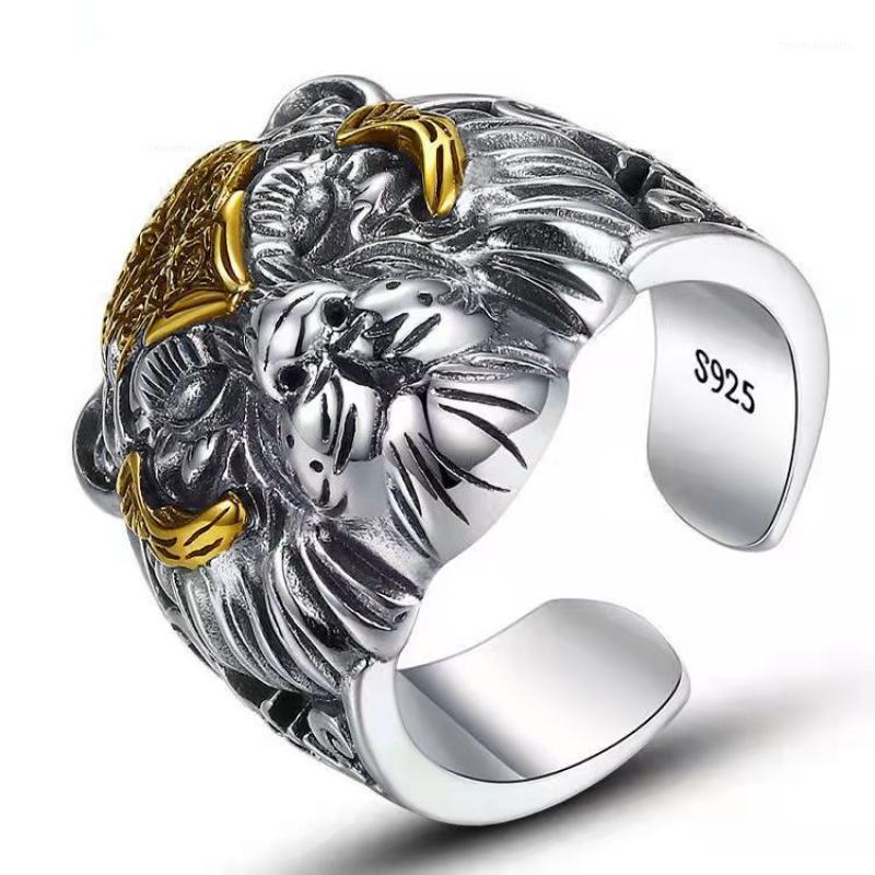 

Cluster Rings Retro Two-Color Tiger Head For Men's Trend Fashion Rock Hip-Hop Domineering Opening Ring Locomotive Jewelry Gift