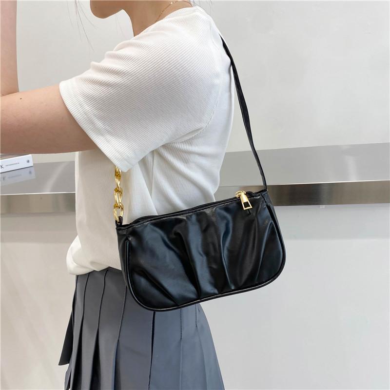 

Evening Bags Vintage Women Pleated Thick Chain Shoulder Underarm Bag Casual All-match Lady Small Handbags Purse Pure Color Square BagsEvenin, White