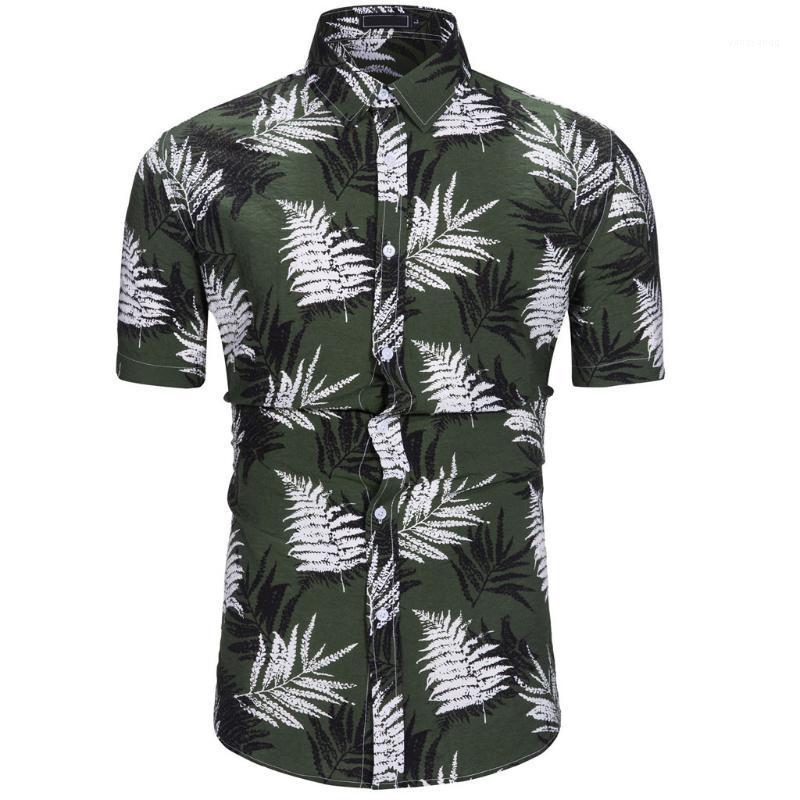 

Men's Short Sleeves Summer Style Fashion Hawaiian Cotton Short-sleeved Top Shirts 0329 Casual, Beige
