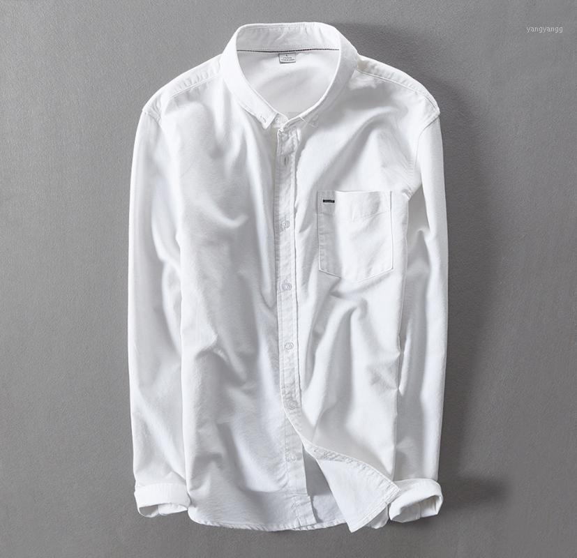 

Turn Down Men's Collar Long Sleeves Shirt With Pocket White Blue Gray Cotton Casual Shirts Men Solid For Male