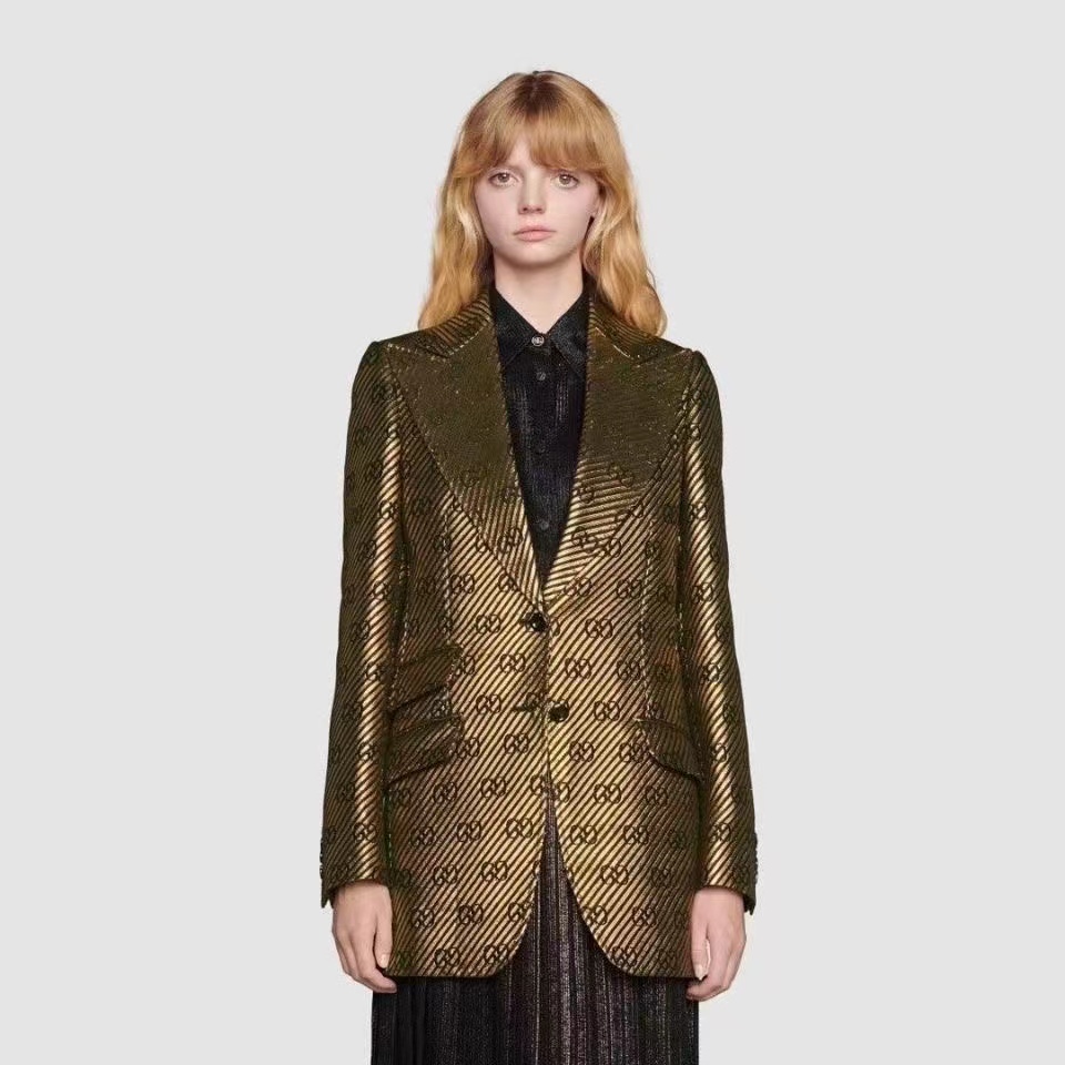 

Medigo-131 fashion women suit designer clothes blazer with full letters Metallic elements retro series 2022 spring new released tops, Gold