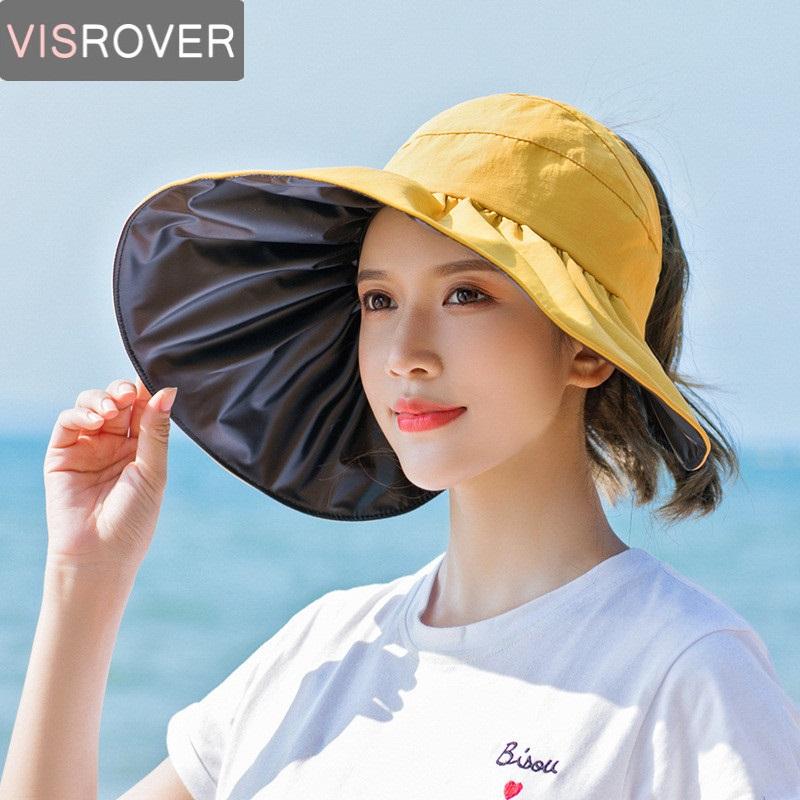 

Wide Brim Hats Visrover 8 Colorways Women Summer Hat Sun Empty Top Cap UV Production Foldable Bonnet Beach Fish Caps Gift, Beige