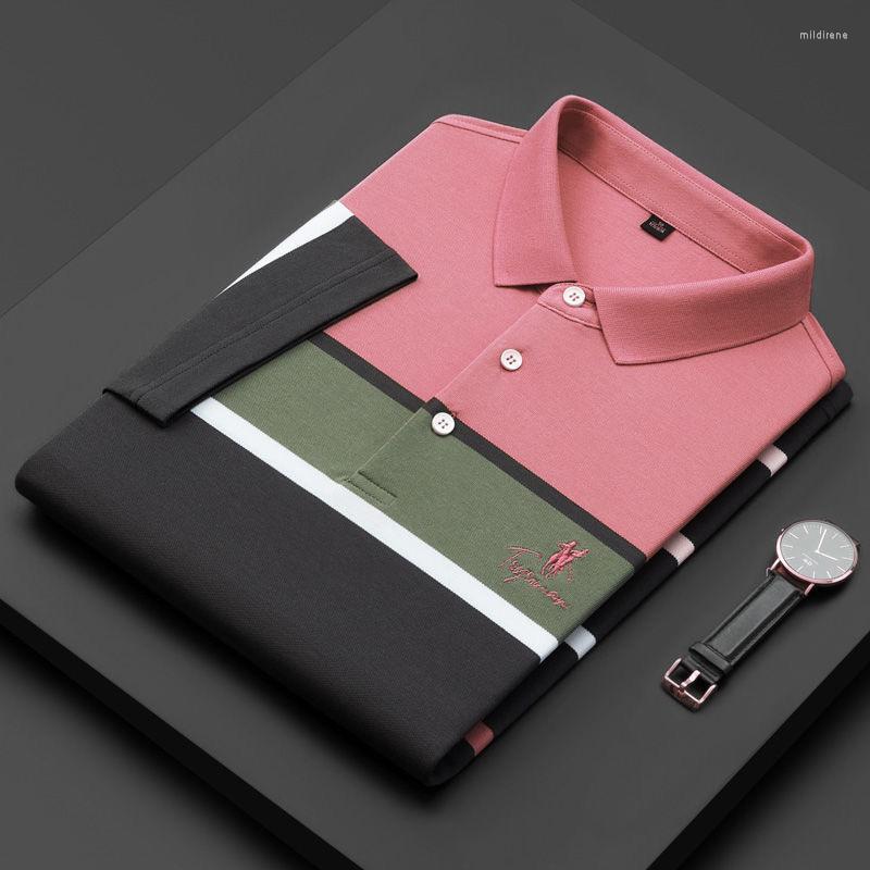 

Men's Polos Pure Cotton Embroidered Shirt Men's Lapel Short Sleeve T-shirt Stripe Casual Wear Summer Loose TopMen's Men'sMen's Mild22, Yellow