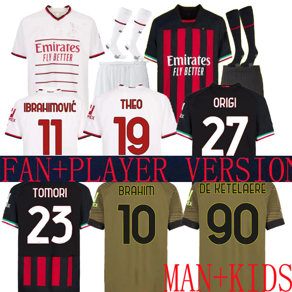 

22 23 home ac milans Soccer jerseys 2023 TOMORI GIROUD IBRAHIMOVIC DE KETELAERE 90 2022 TONALI PLAYER VERSION theo brahim kids football shirt uniforms THIRD AWAY, Home player version 2