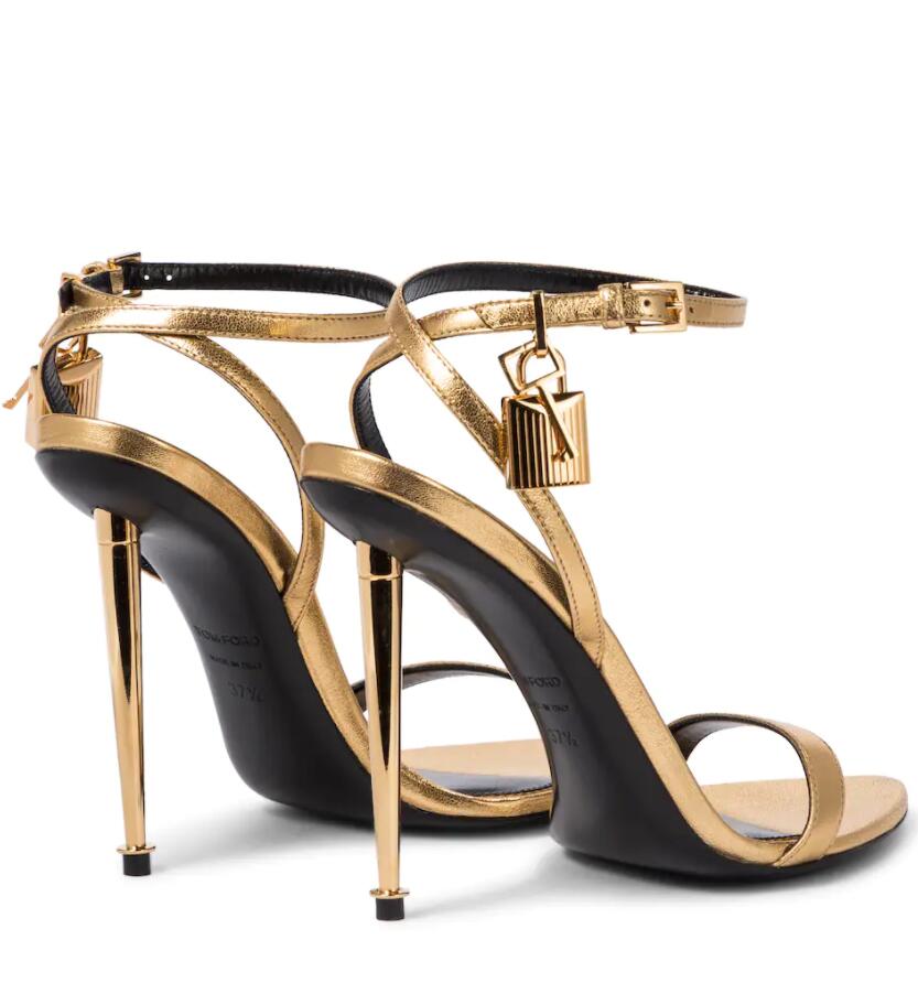 

Luxury Brand Woman Sandal queen high heel tomfords-sandal gold heel Padlock leather sandals high-heeled top Designer naked sandalie pumps, 17