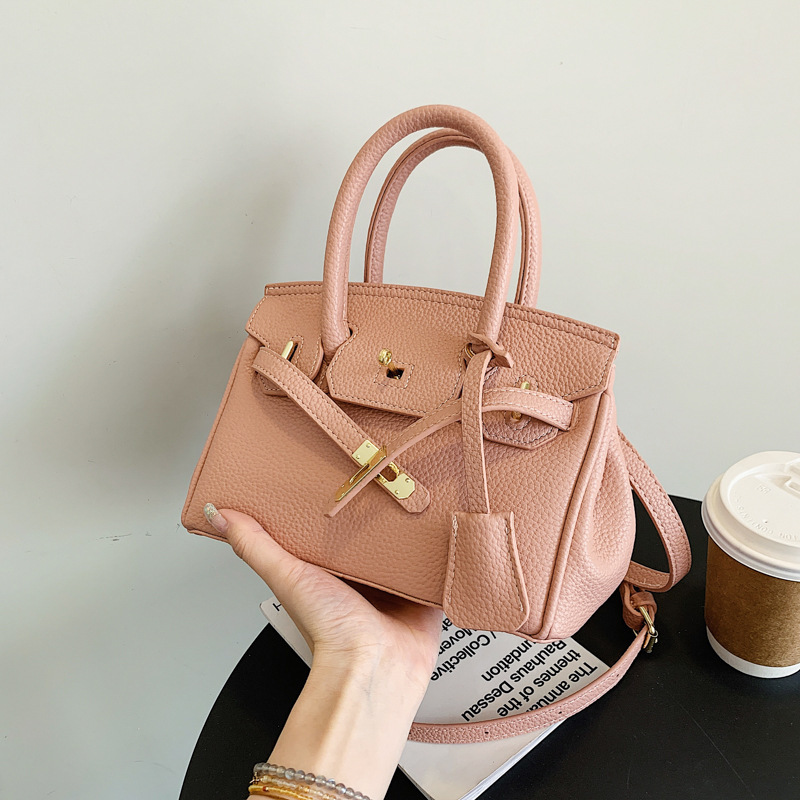 

French Minority Design Lychee Pattern Handbag Large Capacity Texture Birkin Bag Elegant European and American Shoulder Messenger Bag, White