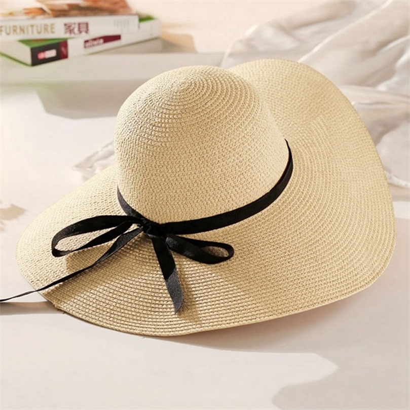 

Fashion Summer Straw Hat Woman Beach Sun Hats Leisure Journey Outdoors Vacation Accessories UV Protection Big Brimmed Hat 220712, Khaki