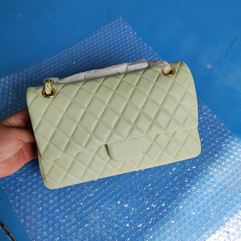 

2022sS 25CM Classic Double Flap Lambskin Quilted Green Bags Gold Metal Hardware Matelasse Chain Crossbody Shoulder Purse Multi Pochette Designer Sacoche Handbags, Box