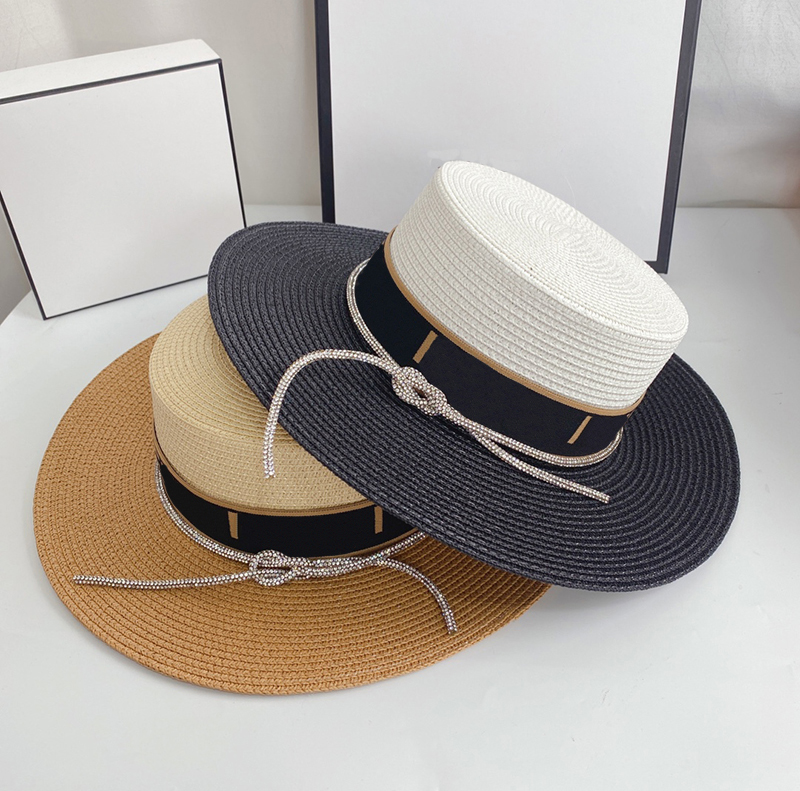 

Color Matching Straw Hats Woman Summer Vintage Outdoor Sun Protection Cap Solid Color Breathable Caps Bandage Wide Brim Hats