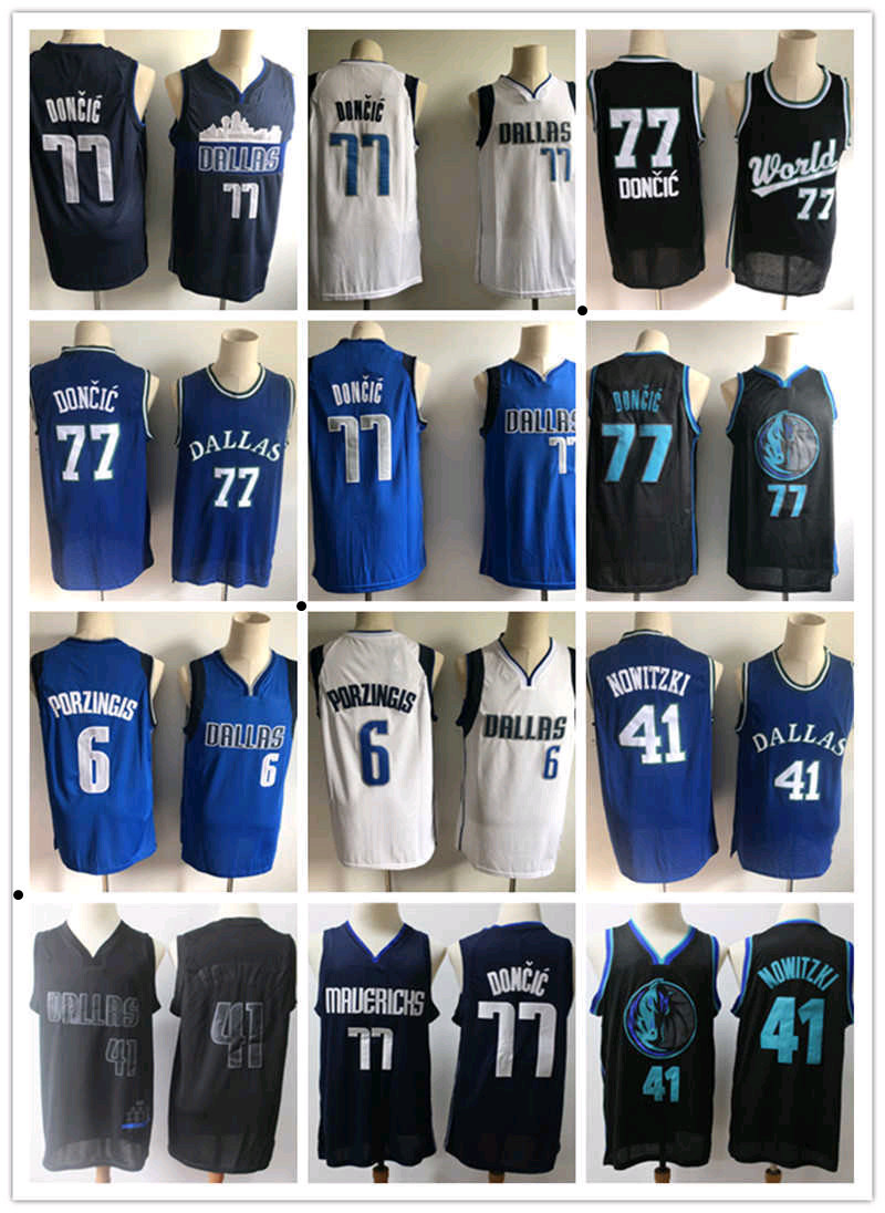 

Mens Youth Dallas''Mavericks''77 Luka Doncic 6 Kristaps Porzingis 41 Dirk Nowitzki Basketball Basketball Jersey, Color