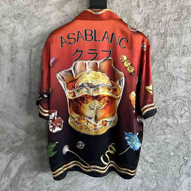 casablanc Button Up Shirt Designer pocket print short sleeved silk shirts for men and women-image-768797066