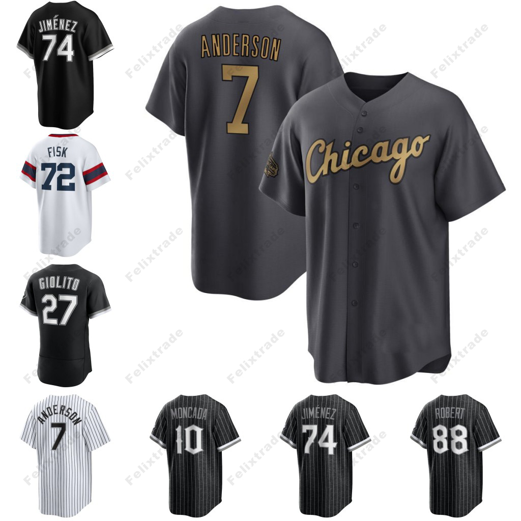 

7 Tim Anderson 2022 All Star Sox Jersey Chicago Yoan Moncada Jose Abreu Eloy Jimenez Luis Robert Jose Ruiz Lucas Giolito Matt Foster Gavin Sheets Dark Grey Gold Trimmed, White cool base