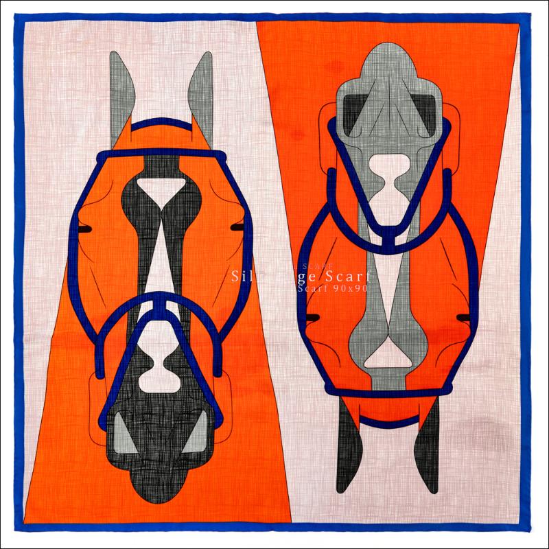 

Scarves Satin Scarf 90x90 Silk Hand Rolled Edges Head Designers Horse Print Shawls Orange