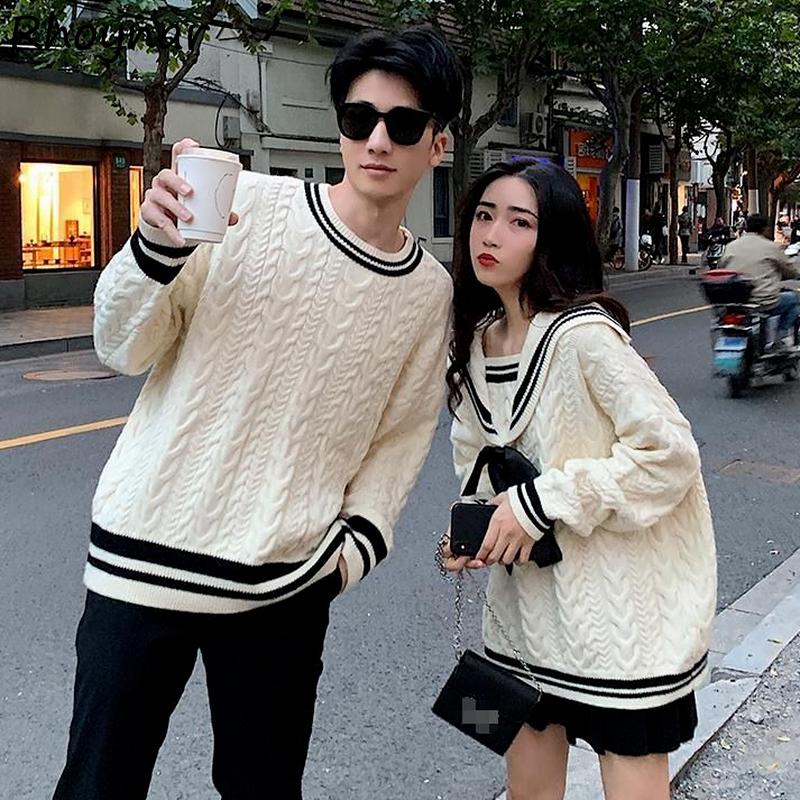 

Women's Sweaters Pullovers Women Fashion Patchwork Couple Casual Preppy Style Ulzzang Design Simple Daily Chic Comfortable Basic Retro, White;black