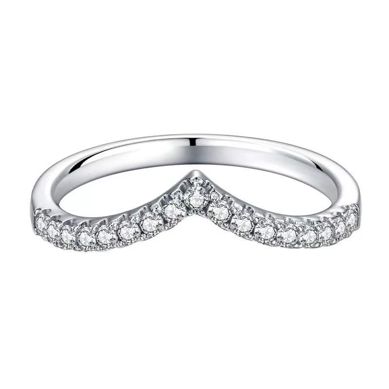 

Cluster Rings Trendy 1.5mm Round D Color Moissanite Diamond Ring Women White Gold Plated S925 Silver V Shape Eternity Band WholesaleCluster