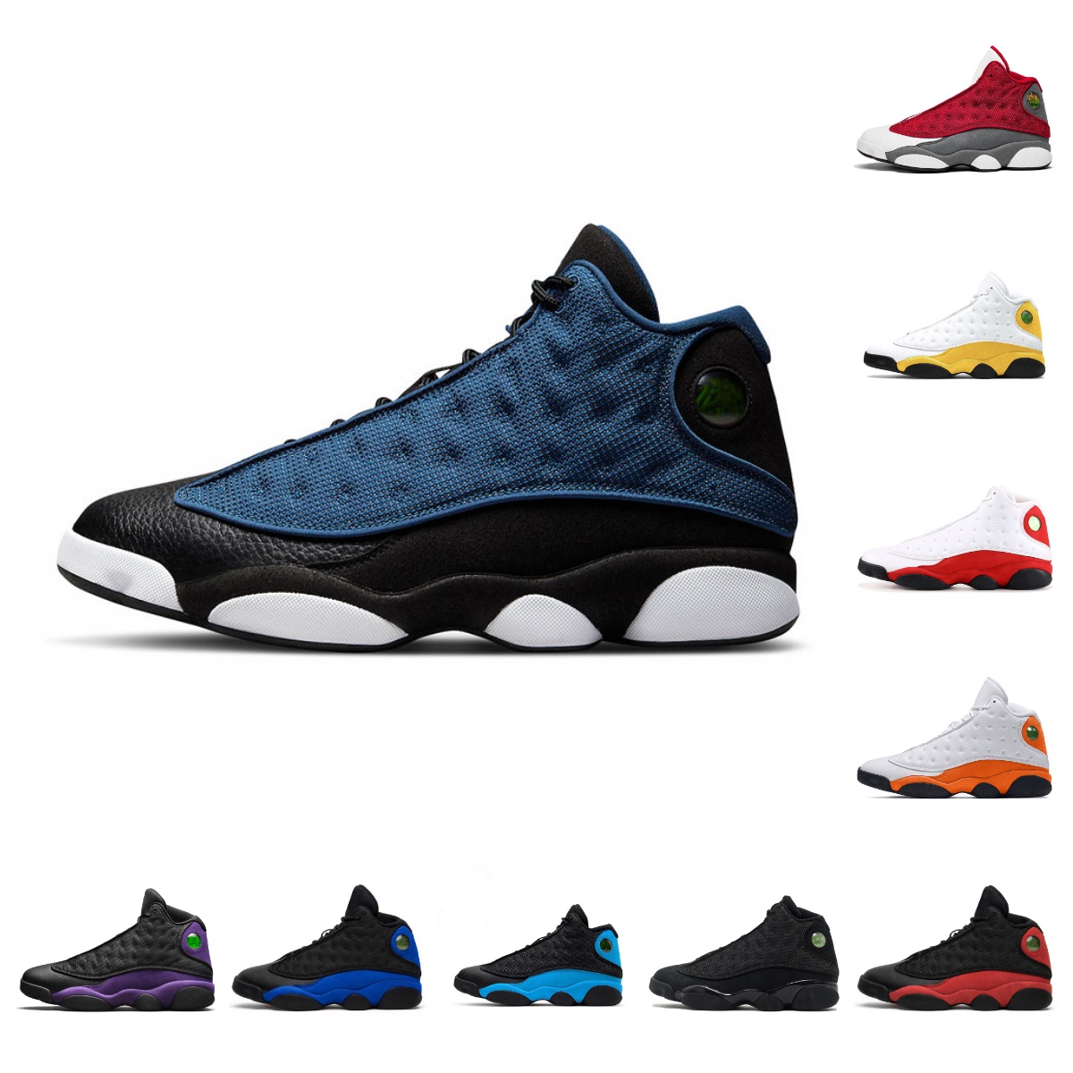 

Jumpman 13 13s Mens Basketball Shoes Hyper Royal French Blue Linen Island Green Obsidian Bred Midnight Navy Black Cat Del Sol Barons Gym Red Flint Trainers Sneakers, Bubble package bag
