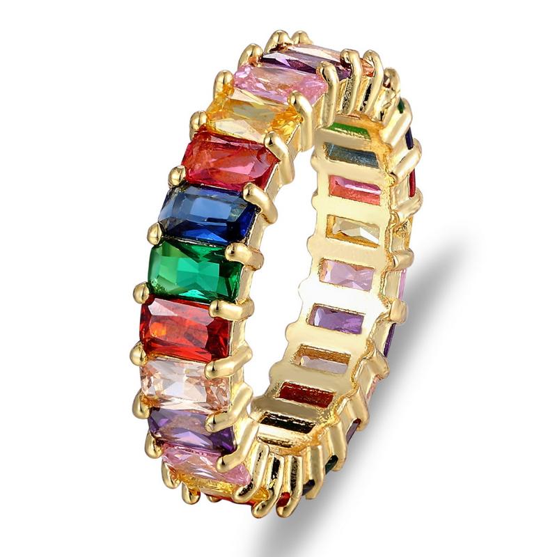

Wedding Rings Rainbow Baguette Cubic Zirconia CZ Gold Filled Engagement Band Ring For Women USA Selling Drop Female JewelryWedding WeddingWe