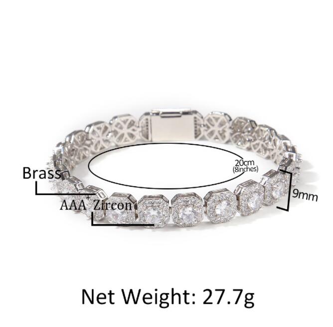 

Hip hop jewelry 9mm Zircon Tennis Chain Bracelet Men Iced Out Party Gift