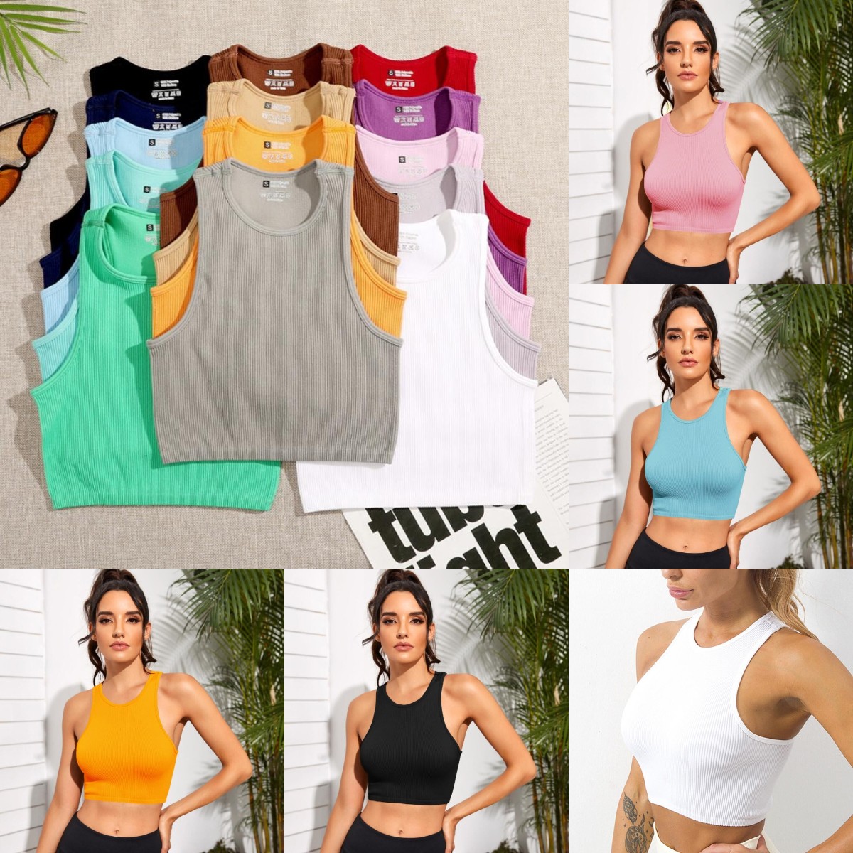 

Summer Fashion Sports Yoga Vest Women Sexy Slim Tops O-neck Sleeveless Double Nylon Ladies Good Quality Tank Tops 14 Colors, Yellow