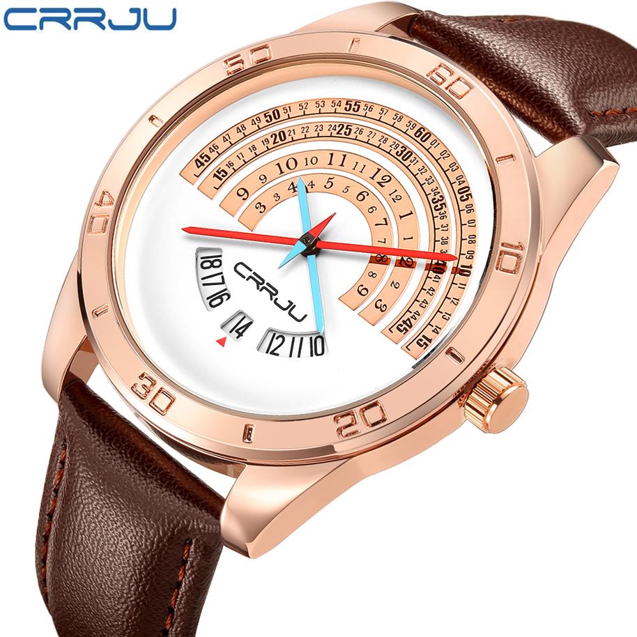 

CRRJU Men luxury Sports leather Watches Male Funny Binary calendar Clock Japan Movement Waterproof Wrist Watch erkek kol saati2814, Khaki