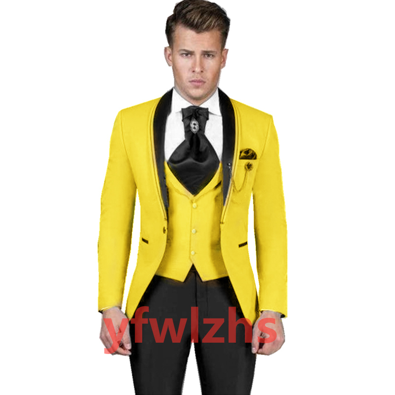 

Handsome One Button Man's Suits Shawl Lapel Groom Tuxedos Groomsmen Wedding/Prom/Dinner Man Blazer Jacket Pants Vest Tie N055, Same as image