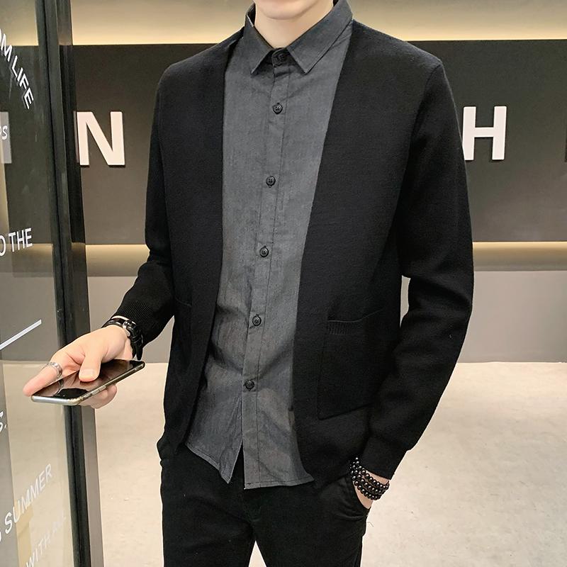 

Men's Sweaters Brand Autumn And Winter Explosive Style Handsome British European American Wind False Two Cardigans Sweater Men, Black