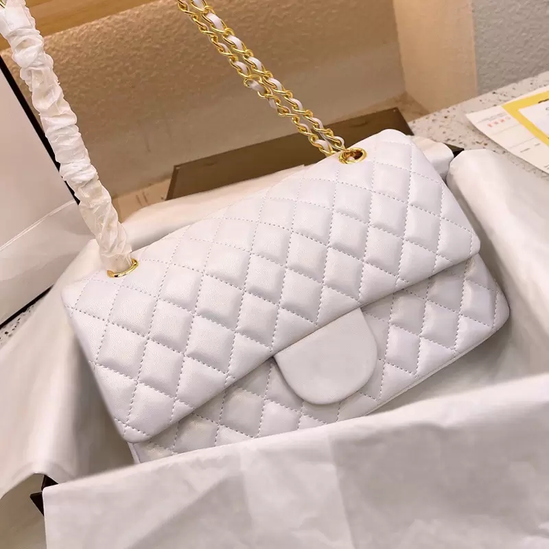 

2022Ss W Pearly White Classic Double Flap Rectangle 25cm Bags Quilted Silver/Gold Metal Matelasse Chain Crossbody Shoulder Luxury Designer Handbags 25-17CM LY 57, Extra freight