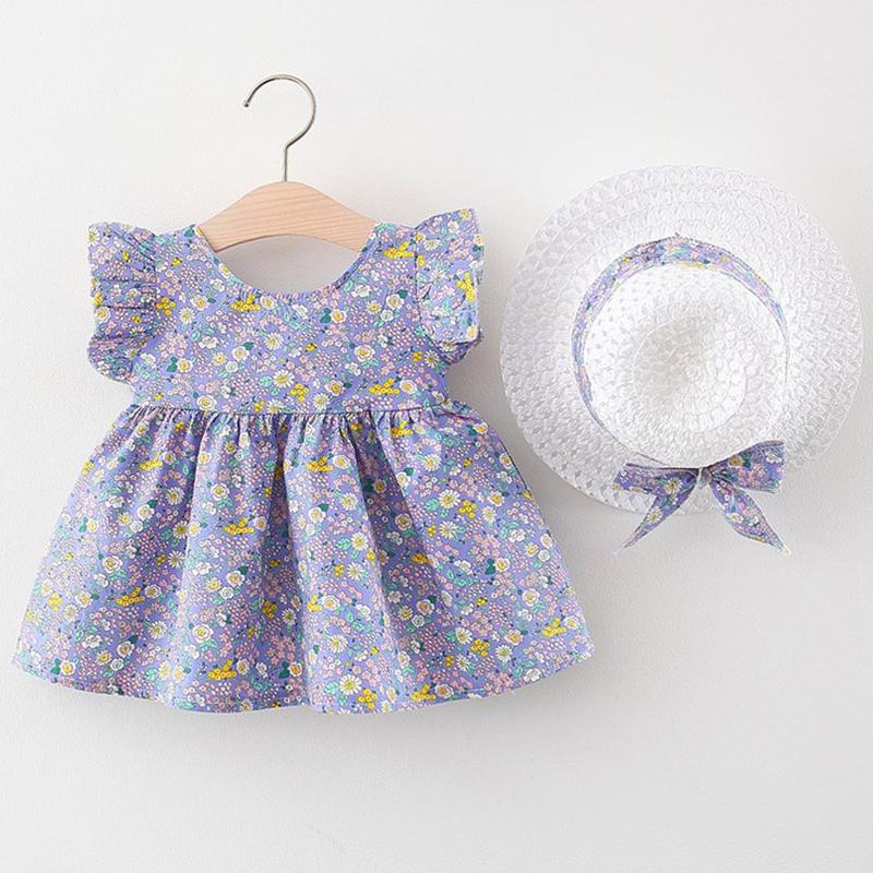 

Girl's Dresses 2Piece Born Baby Girl Summer Clothes Korean Cute Flowers Sleeveless Cotton Infant Princess Dress Sunhat Toddler BC011Girl's