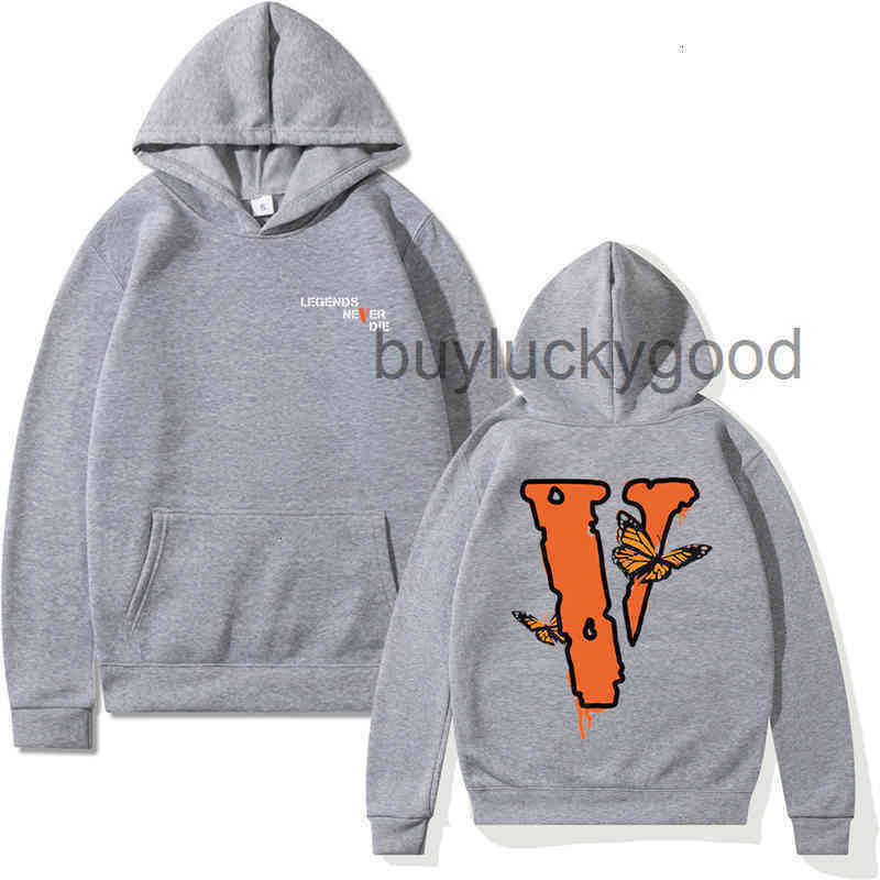 

Designer clothes Brand Hoodie Trendy Vlones letter sweater for men and women loose long sleeve hip hop back big V butterfly ins, White