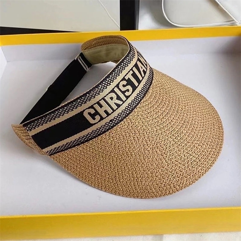 

Summer Women Sun Hat Anti Uv Female Outdoor Adjustable Hand Made Straw Hat Ladies Fashion Letter Empty Top Beach Visor Cap 220526, White