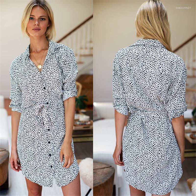 

Women Summer Beach Shirts Top Swimsuit Cover-Up Tunic Long Sleeve Dot Printed Button T Shirt Dress Bikini Robe Plage Women's Swimwear, White